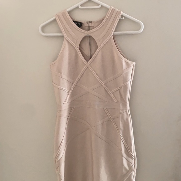 Bebe braided bodycon beige dress π